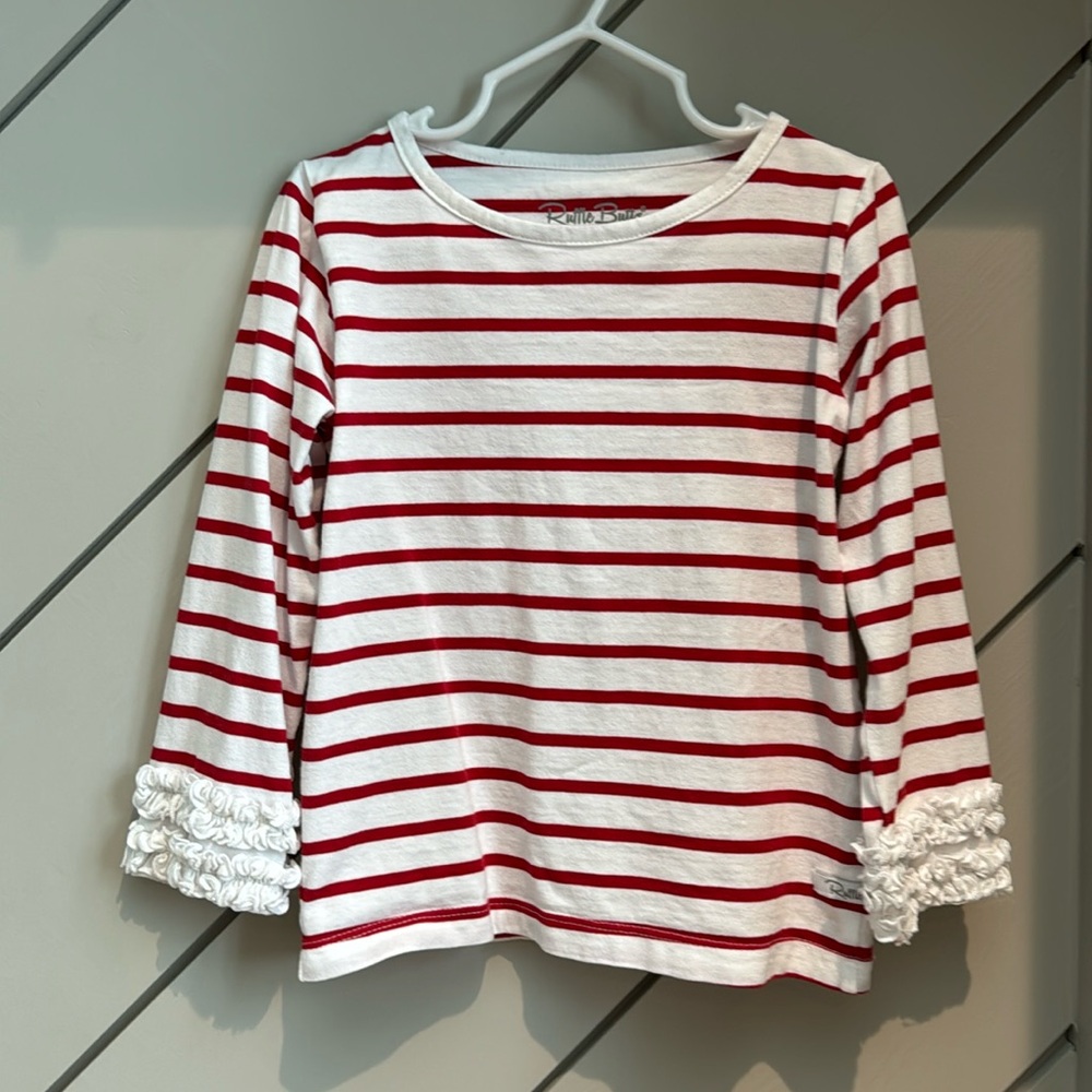 Girls 4T Ruffle Butts Long Sleeve Red Stripe Shirt